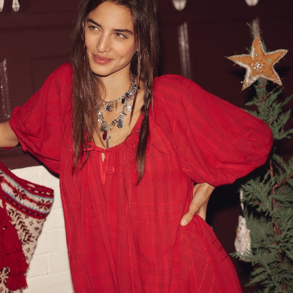 Free People Red Bop Around Romper